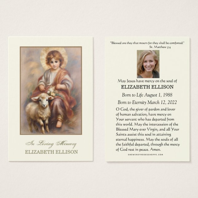 Catholique Jésus Bon Berger Carte de prière funéra (Devant & derrière)