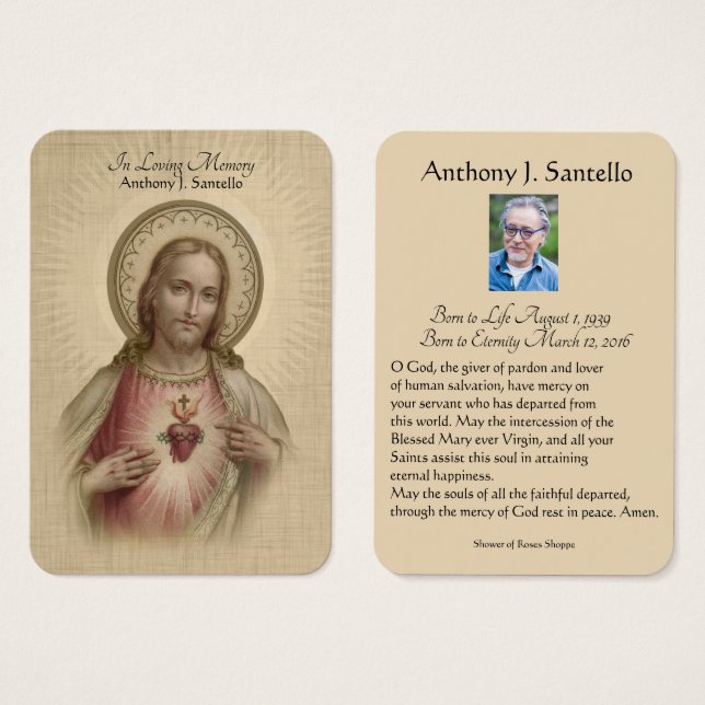 Catholique Jésus Religieux Prière funéraire Carte  (Devant & derrière)