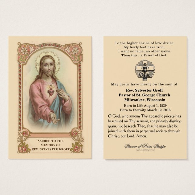 Catholique Prêtre Jésus Funéraire Carte Sainte (Devant & derrière)