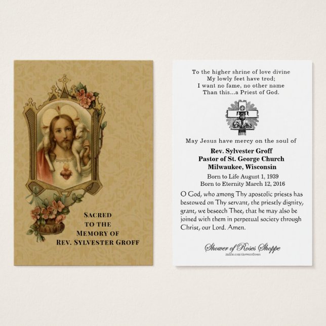 Catholique Prêtre Jésus Funéraire Carte Sainte (Devant & derrière)