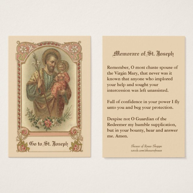 Catholique Saint Joseph Prière Mémoire Cartes sain (Devant & derrière)