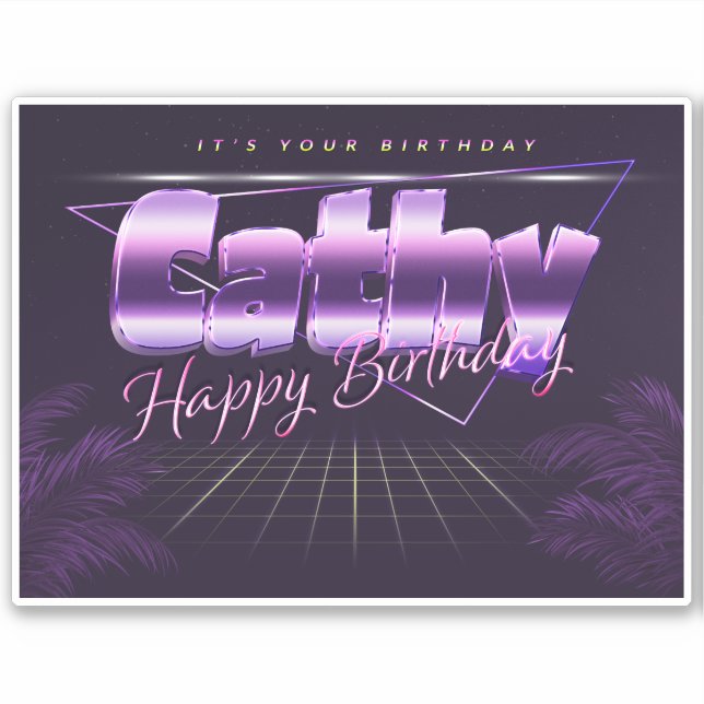 Cathy Name First name lila retro Sticker Birthday (Front)