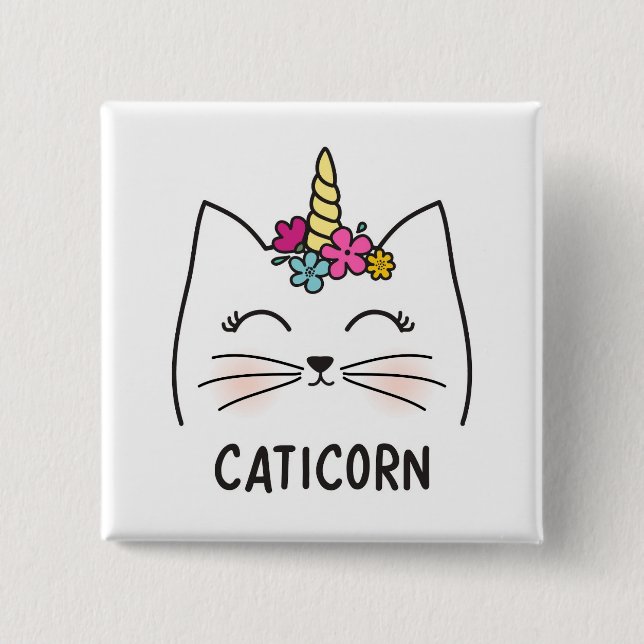 Caticorn 2 Inch Square Button (Front)