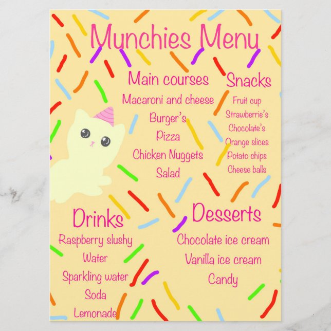 Caticorn Birthday Party Menu (Front)