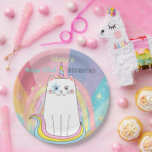 Caticorn Cat Meow-Gical Birthday Kid  Paper Plate<br><div class="desc">Magical Caticorn meow-gical Birthday line for Girls at any age. Cute,  pastel rainbow with cat unicorn and stars. Other party supplies also available. All editable!</div>