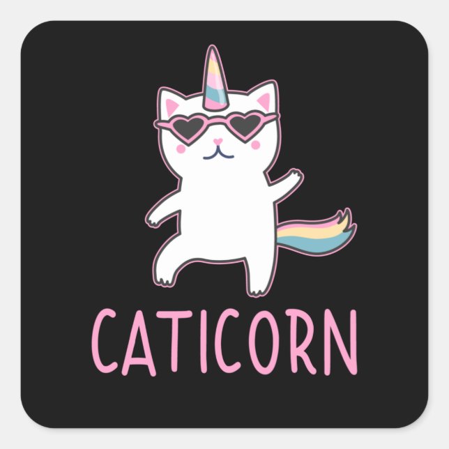 Caticorn Cat Unicorn Cats Unicorns Pun Square Sticker (Front)
