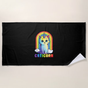 Caticorn cute cat unicorn funny design for Women G Beach Towel