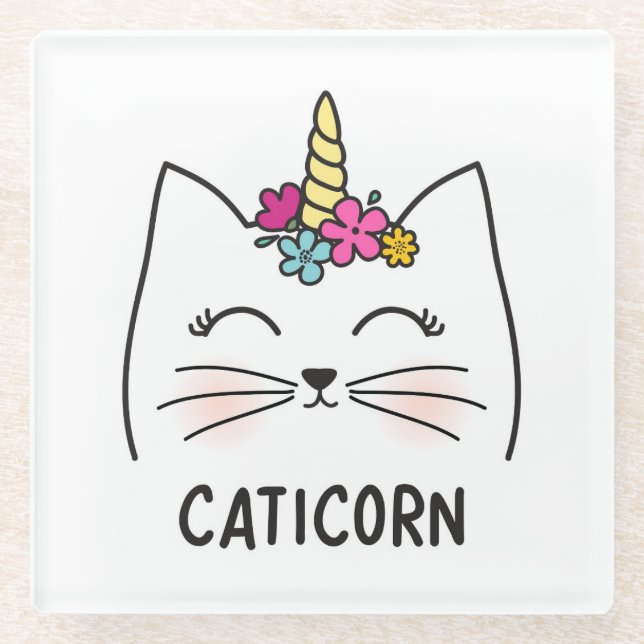 Caticorn Glass Coaster (Front)