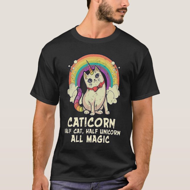 Caticorn Half Cat Half Unicorn All Magic Rainbow T-Shirt (Front)