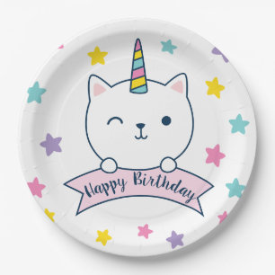 Caticorn Happy Birthday Paper Plate