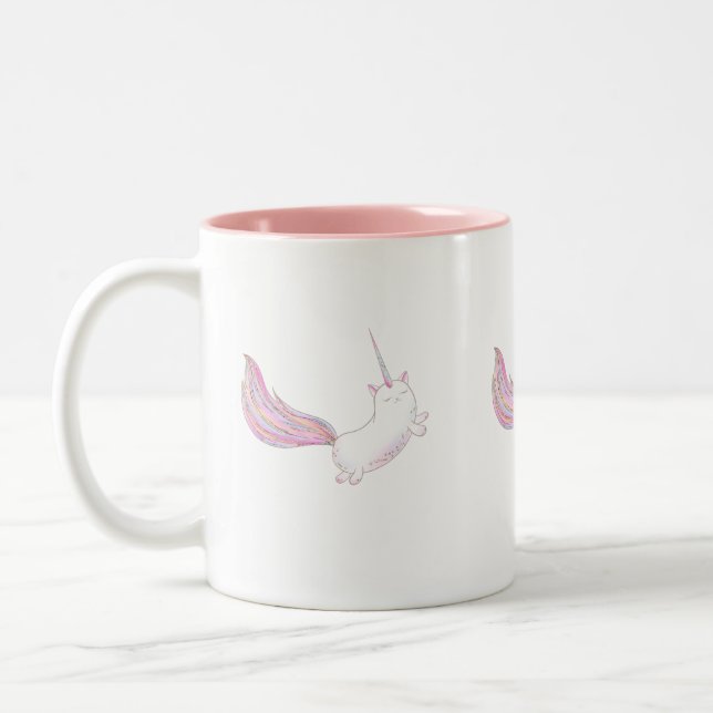 Caticorn in Flight Two-Tone Coffee Mug (Left)