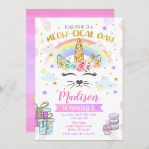 Caticorn Invitation Anniversaire, Chat Unicorne Ma