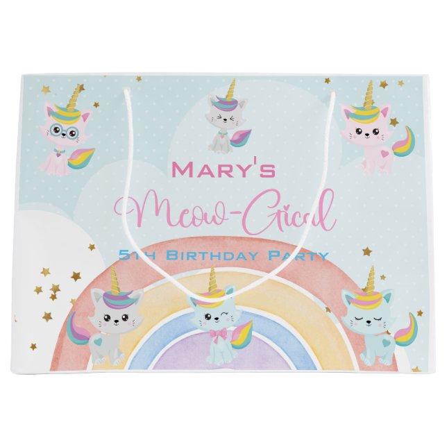 Caticorn Meow-Gical Birthday Large Gift Bag (Front)