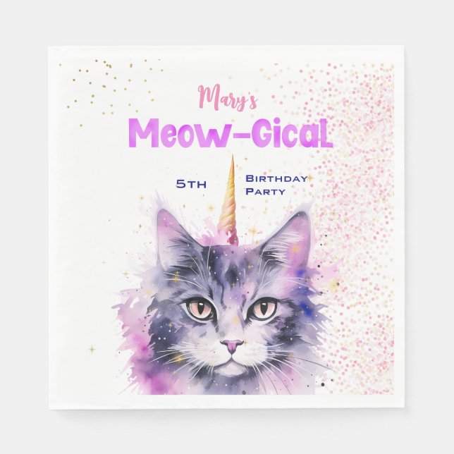 Caticorn Meow-Gical Birthday Napkin (Front)