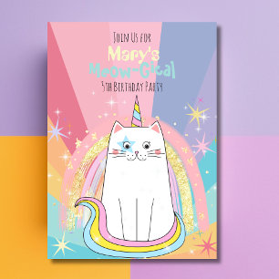 Caticorn Meow-Gical Invitation d'anniversaire