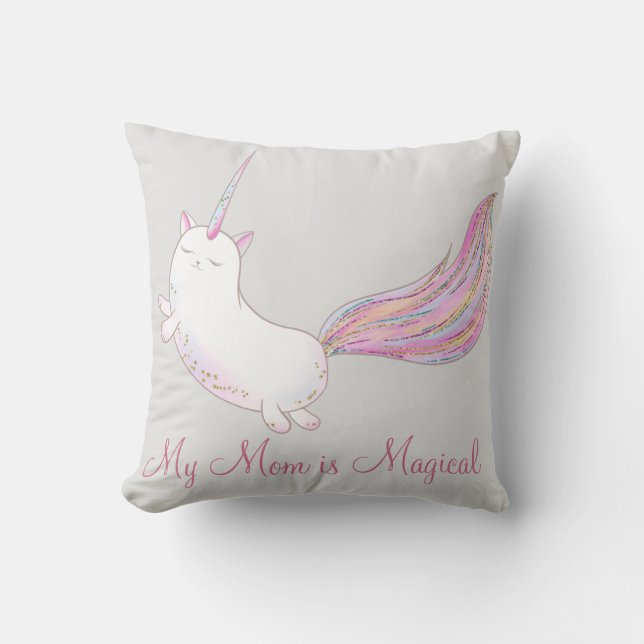Caticorn | Mom is Magical Throw Pillow (Front)