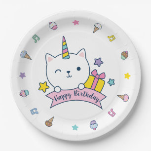 Caticorn Party   Assiette en carton   Blanche