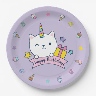 Caticorn Party Paper Plate Lilac Lavender