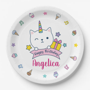 Caticorn Party Paper Plate White