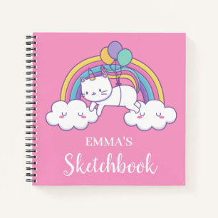 Caticorn Rainbow Personalized Kids Sketchbook Notebook