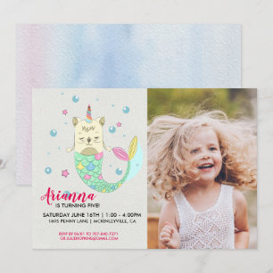 Caticorn Sirène Anniversaire Fête Invitation