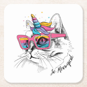 Caticorn   So Meowgical Square Paper Coaster