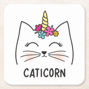 Caticorn Square Paper Coaster