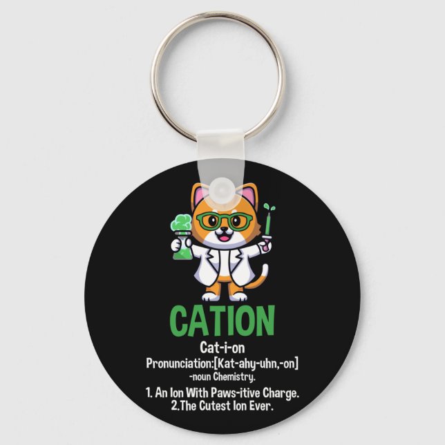 Cation Cute Science Pawsitive Element Chemistry Keychain (Front)
