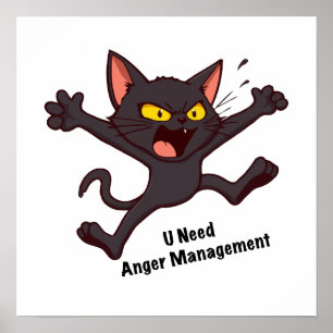 Catitude - Anrgy Black Cat Funny Pun Poster