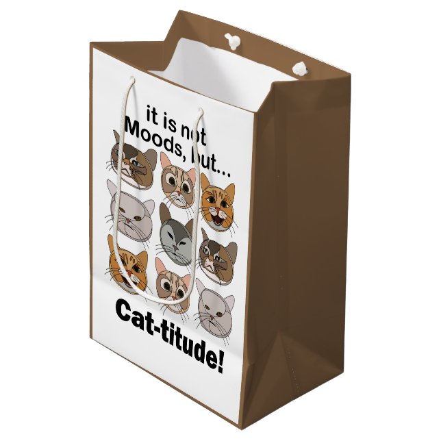 Catitude Cat Moods Cat Lovers Medium Gift Bag (Front Angled)