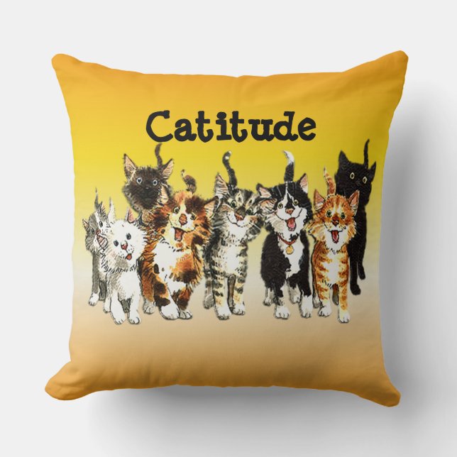 Catitude Cute Kitty Chats Jeter Oreiller (Recto)