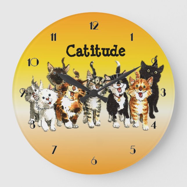 Catitude Cute Kitty Chats Mur Horloge (Recto)