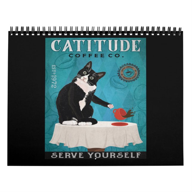Catitude Tuxedo Cat Coffee Company Funny Tuxedo Calendar (Cover)
