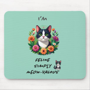 Catl over's Tuxedo cat floral mousepaf Mouse Pad