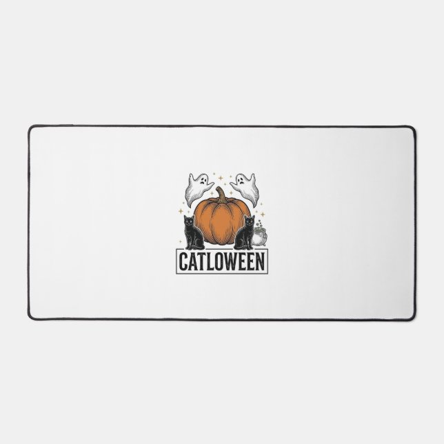 Catloween Black Cat Ghost Halloween Vector Design_ Desk Mat (Front)