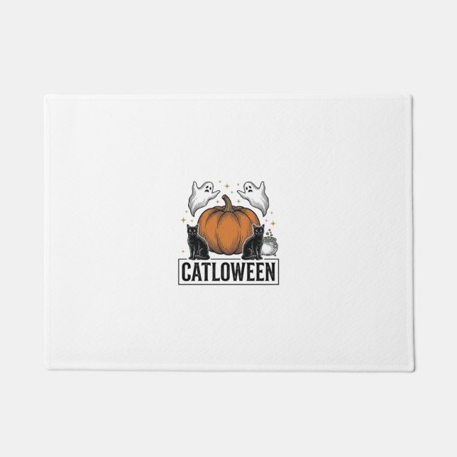 Catloween Black Cat Ghost Halloween Vector Design_ Doormat (Front)
