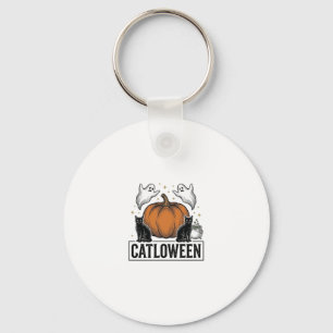 Catloween Black Cat Ghost Halloween Vector Design_ Keychain
