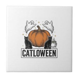 Catloween Black Cat Ghost Halloween Vector Design_ Tile