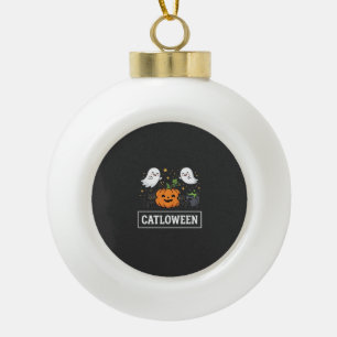 Catloween Cute Ghost Cat Halloween Design_1 Ceramic Ball Christmas Ornament