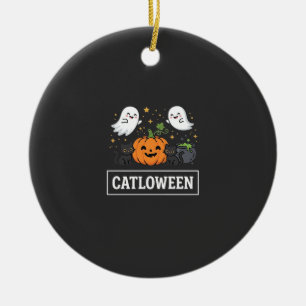 Catloween Cute Ghost Cat Halloween Design_1 Ceramic Ornament