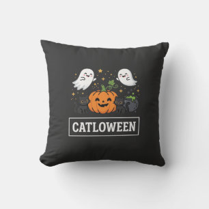 Catloween Cute Ghost Cat Halloween Design_1 Throw Pillow