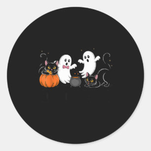 Catloween funny black cat ghost pumpkin halloween classic round sticker