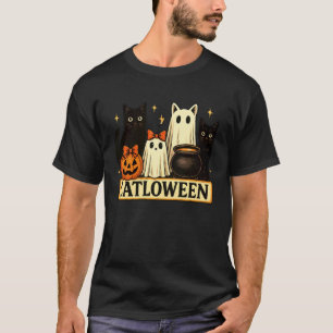 Catloween Funny Black Cats Ghost Pumpkin Halloween T-Shirt