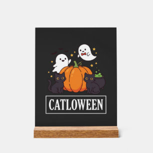 Catloween Funny Halloween Cat Ghost Pumpkin Design Acrylic Sign