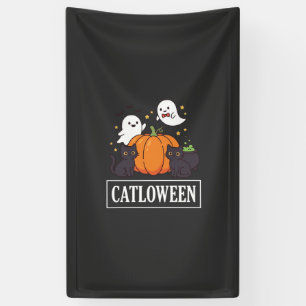 Catloween Funny Halloween Cat Ghost Pumpkin Design Banner