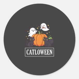 Catloween Funny Halloween Cat Ghost Pumpkin Design Classic Round Sticker