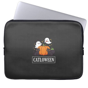 Catloween Funny Halloween Cat Ghost Pumpkin Design Laptop Sleeve