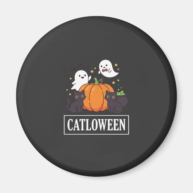 Catloween Funny Halloween Cat Ghost Pumpkin Design Magnet (Front)