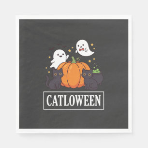 Catloween Funny Halloween Cat Ghost Pumpkin Design Napkin