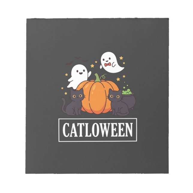 Catloween Funny Halloween Cat Ghost Pumpkin Design Notepad (Front)